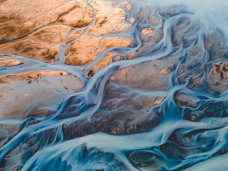 Water streams across desert