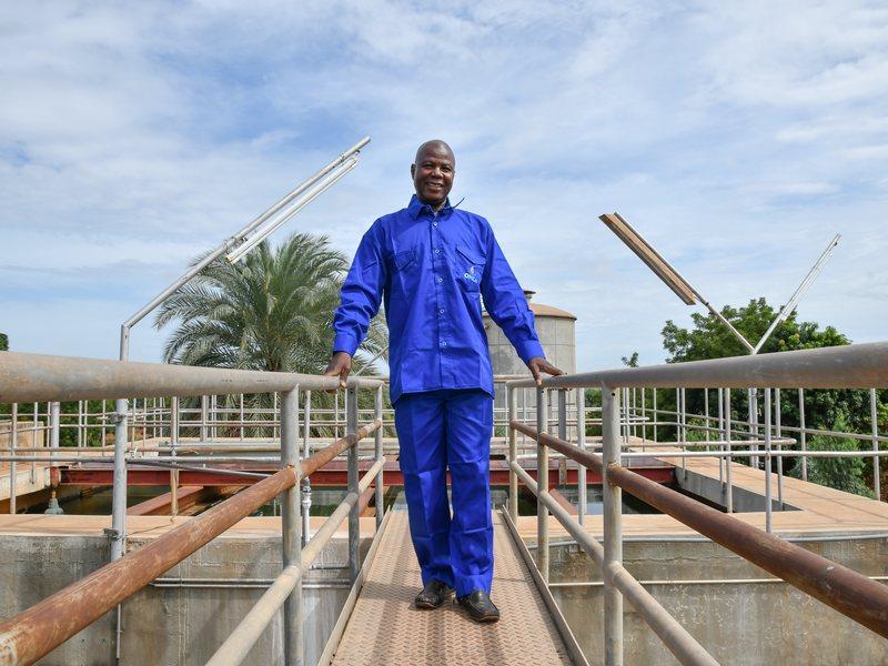 Water service provider in blue uniform