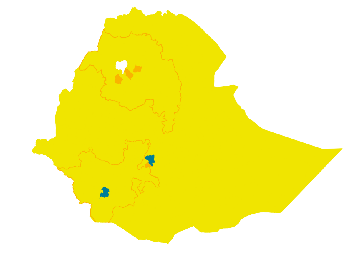 Map of Ethiopia indicating Riva partner areas and Riva scaling areas