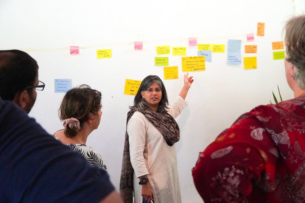 Ruchika Shiva facilitating outcome harvesting workshop