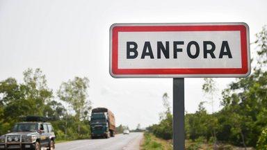Roadside signpost when entering Banfora commune, Burkina Faso 