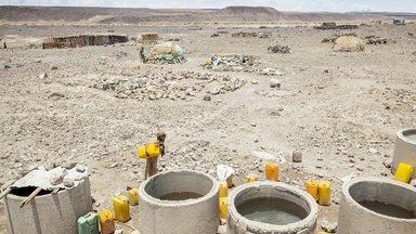 Girl fetching water in pastoralist community in Afar region Ethiopia
