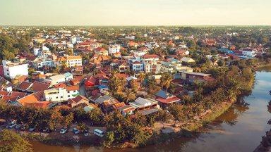Drone shot of city of Siem Raep Cambodia