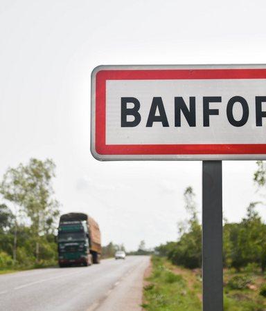 Roadside signpost when entering Banfora commune, Burkina Faso 
