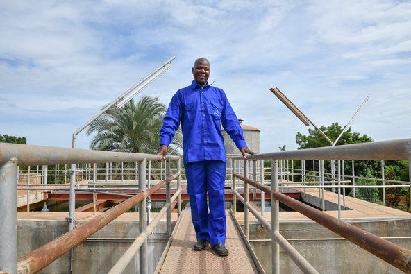 Water service provider in blue uniform