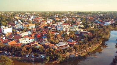 Drone shot of city of Siem Raep Cambodia