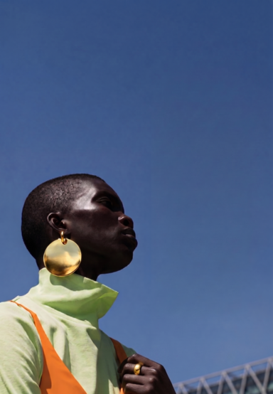African woman looking into the future