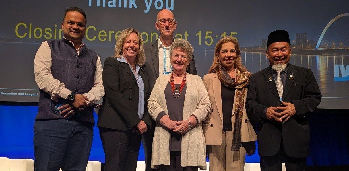 Presenters and panellists from the last day’s plenary feedback from the High-Level Summit: l to r – Aasim Mansuri; Linda Strande; Patrick Moriarty; Clarissa Brocklehurst; Akiça Bahri; Mohmad Asari Daud