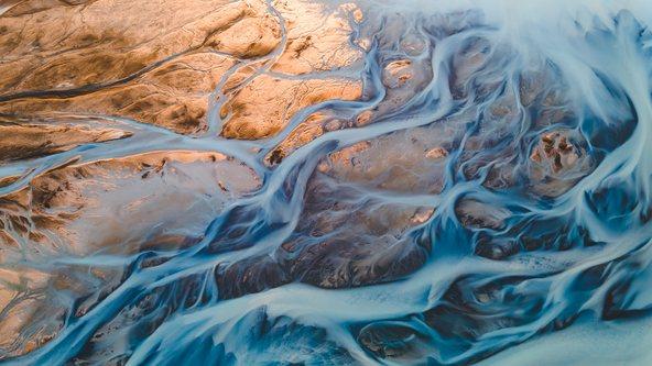 Water streams across desert